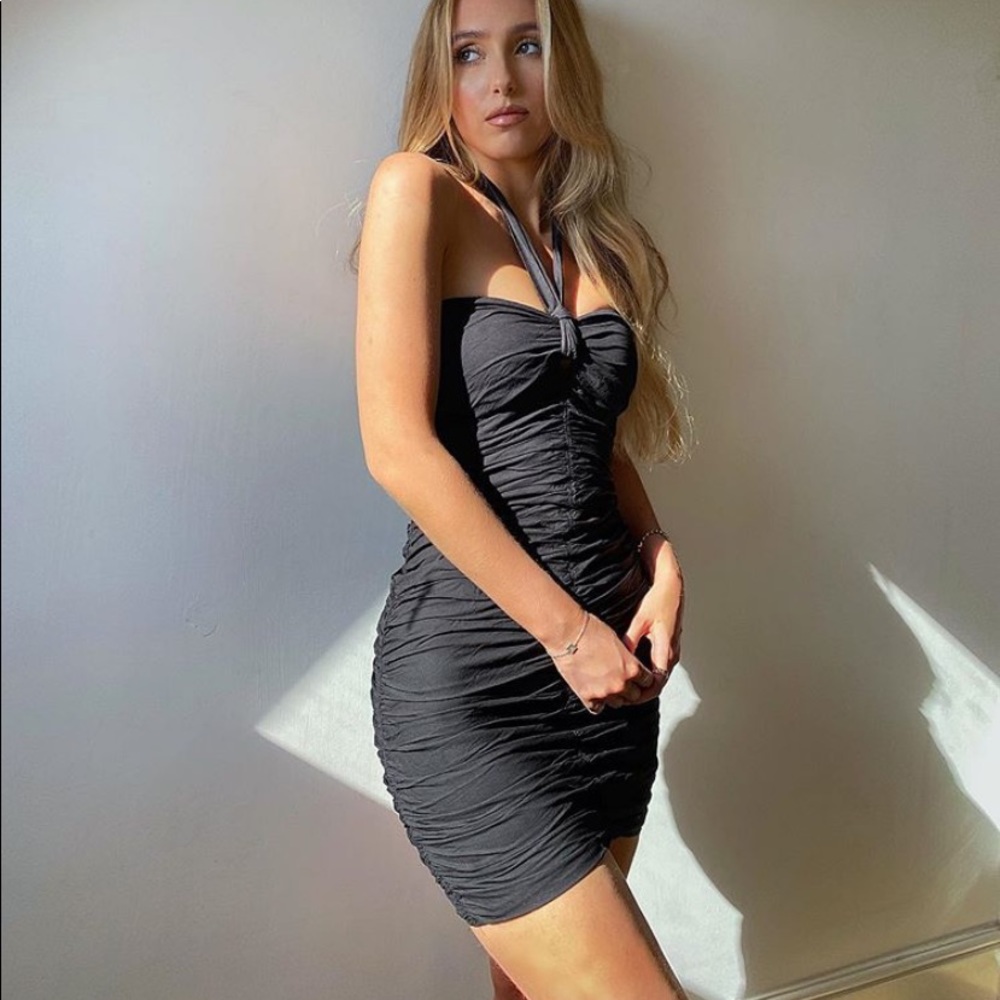 Zara bloggers fave black halter mini dress